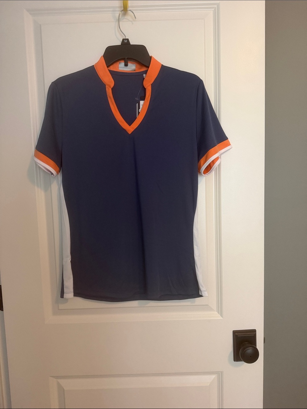 Callaway Navy Short-Sleeve V-Neck Top with Orange Trim